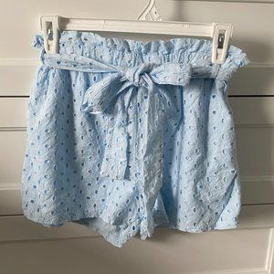 Light Blue Eyelet High Rise Shorts